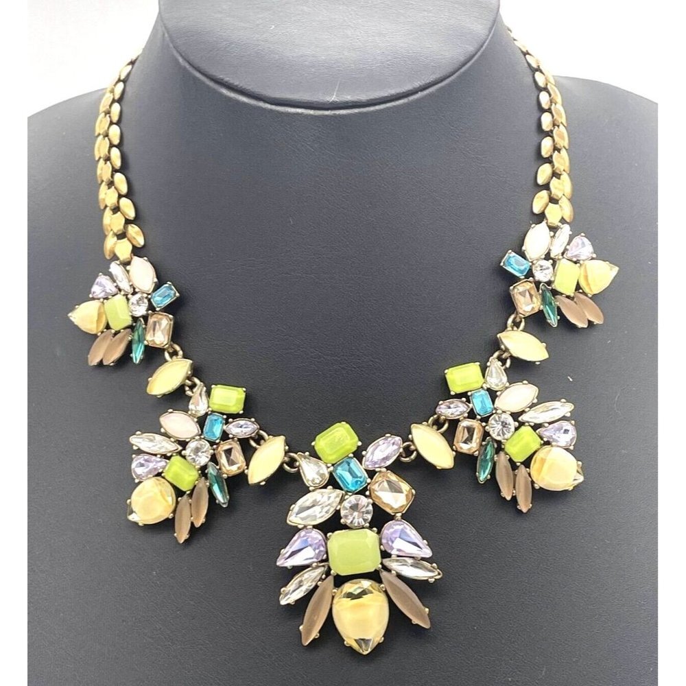 Stella & Dot Trellis Rhinestone Crystals Statement Necklace Gold Tone 17-20 Inch